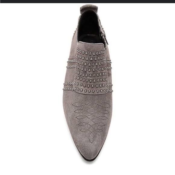 Annie Bing Low Charlie Gray Studded Suede Ankle Booties - Picture 1 of 16